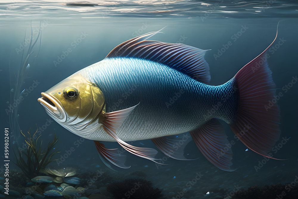 ai-generated illustration of a colorful tropical Fish underwater ai-generated illustration of a colorful tropical Fish underwater