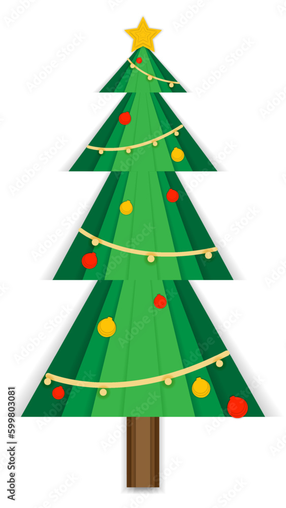 Naklejka premium A green Christmas tree with stars on top and decorations around the tree is used for decoration.
