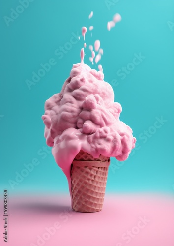 cream summer dessert ice concept art blue pink cream ice cloud. Generative AI.
