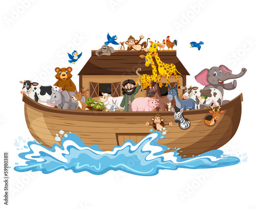 Konstfotografi Animals on Noah's ark with sea wave isolated
