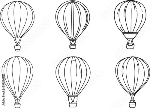 hot air balloon set line art vector 
