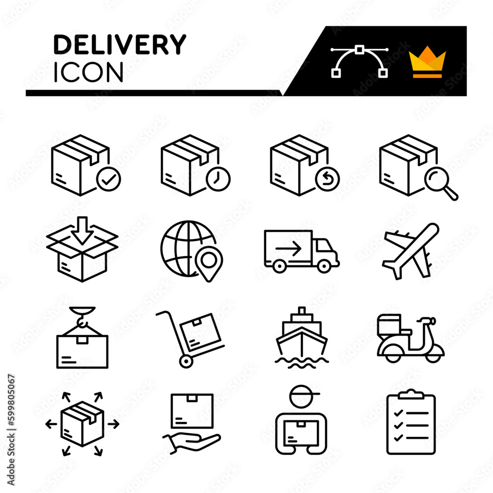 Delivery Line Vector Icons Set. Simple Flat Icon. Editable Stroke Delivery Line Vector Icons Set. Simple Flat Icon. Editable Stroke
