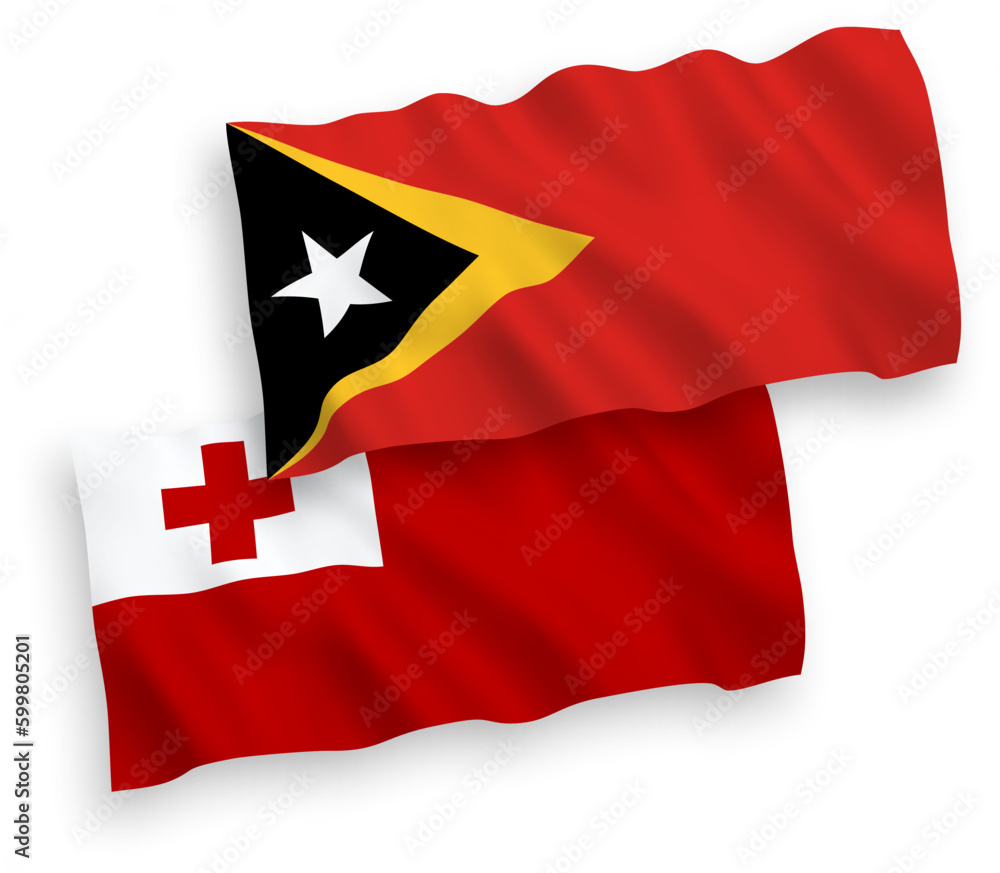 Flags of Kingdom of Tonga and East Timor on a white background Flags of Kingdom of Tonga and East Timor on a white background