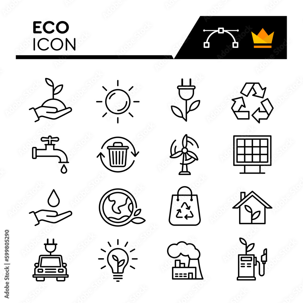Eco Line Vector Icons Set. Simple Flat Icon. Editable Stroke Eco Line Vector Icons Set. Simple Flat Icon. Editable Stroke