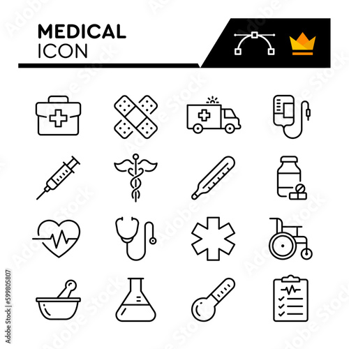 Medical Line Vector Icons Set. Simple Flat Icon. Editable Stroke