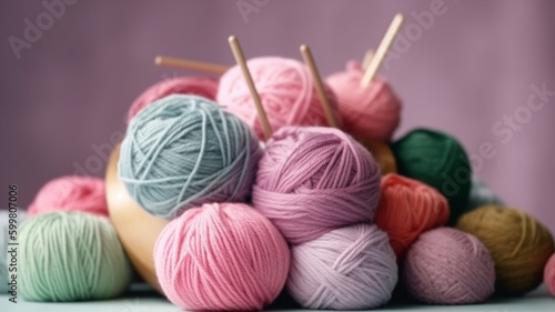 realistic 8k photography of knitting tools, pastel fresh style. Sony a7riv style. generative ai