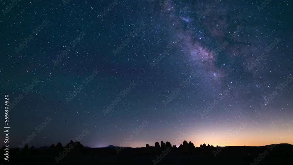 Airglow Delta Aquarids Meteor Shower and Milky Way Galaxy Over Trona Pinnacles 24mm Purple Death Valley Region California USA Time Lapse Airglow Delta Aquarids Meteor Shower and Milky Way Galaxy Over Trona Pinnacles 24mm Purple Death Valley Region California USA Time Lapse