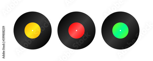 Vinyl records. Flat, color, music CDs. Vector icons.