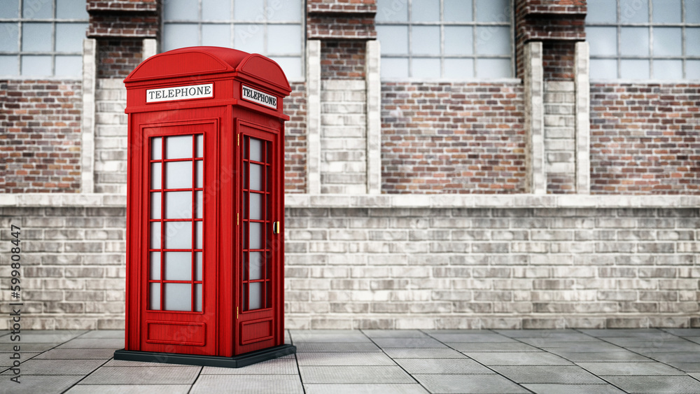 Obraz premium Red British phone booth in the street. 3D illustration