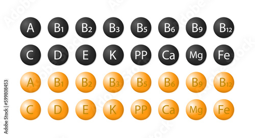 Vitamins. Flat, color, vitamins icons set. Vector icons.