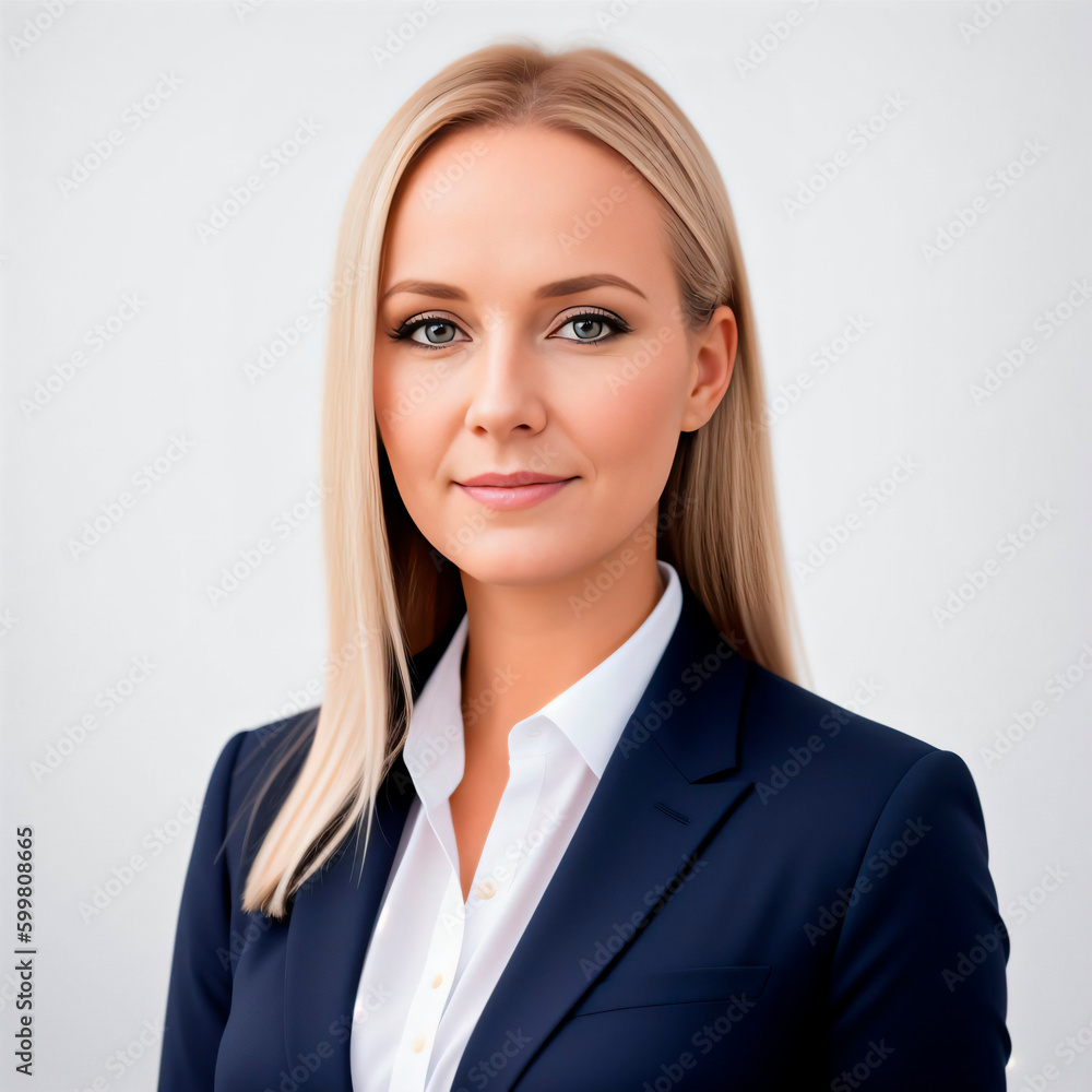 Portrait of a smiling businesswoman on grey background. Generative AI Portrait of a smiling businesswoman on grey background. Generative AI