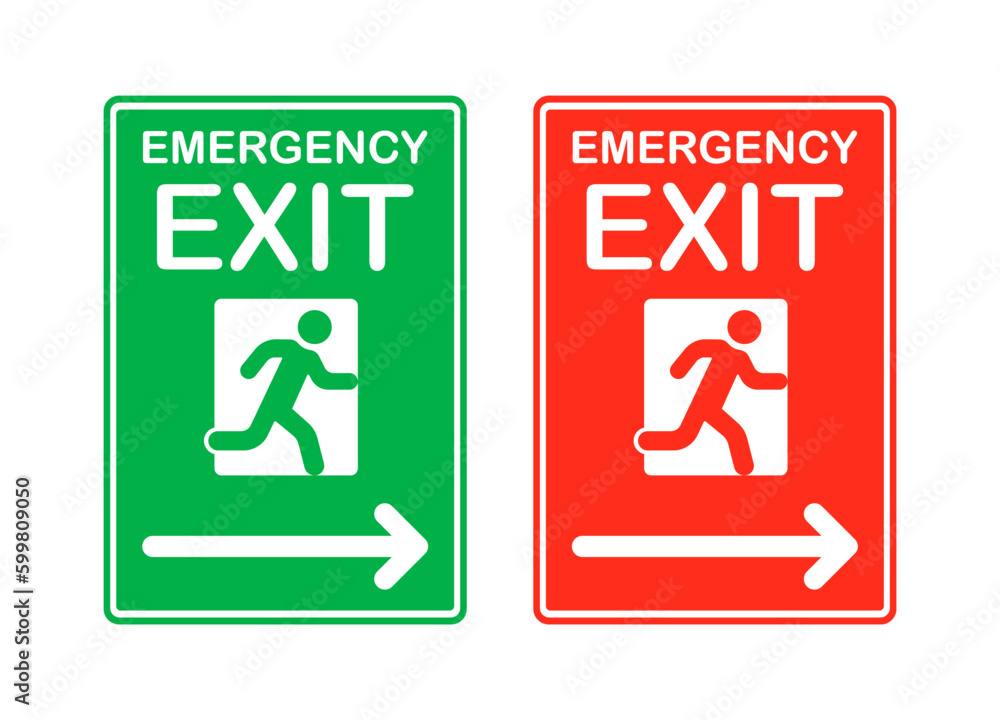 Emergency exit sign. Flat, green, emergency exit. Vector illustration. Emergency exit sign. Flat, green, emergency exit. Vector illustration.