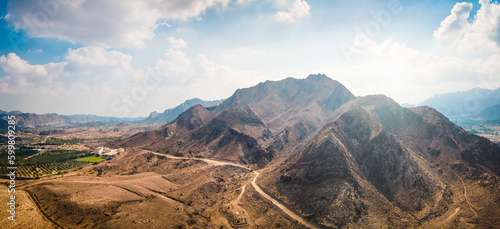 Hatta city sign in Hajar mountains in Hatta enclave of Dubai in the UAE