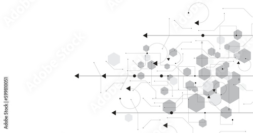 Technology black circuit diagram on white background.High-tech circuit board connection system. futuristic digital innovation background.