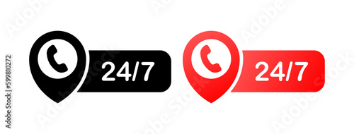 Round the clock support. Flat, color, 24/7 support. Vector icons.