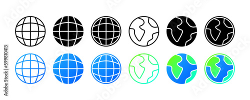 Globe. Flat, color, Earth globe. Vector icons.