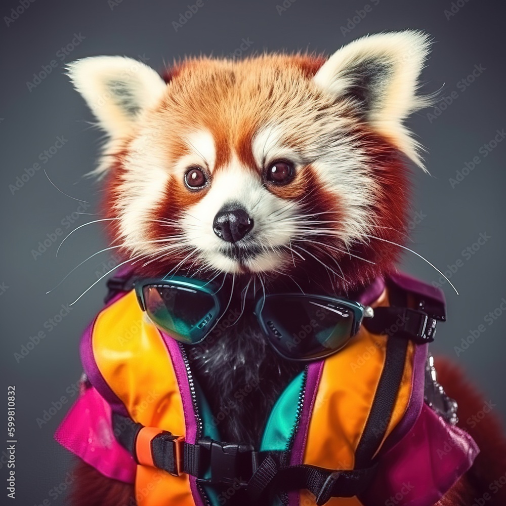 A really cool red panda with a colored life vest. So 80's ! A really cool red panda with a colored life vest. So 80's !