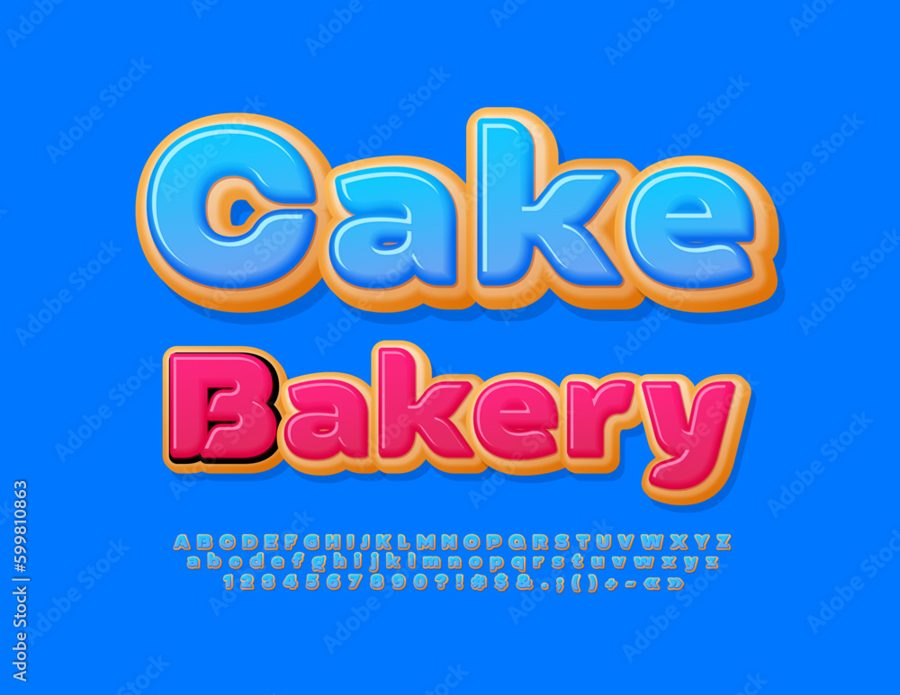 Vector delicious Sign Cake Bakery. Tasty Donut Font. Creative Alphabet Letters and Numbers
