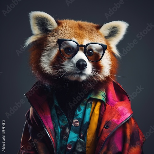 A really cool red panda with a colored life vest. So 80's !