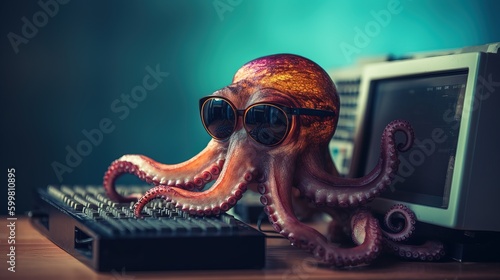 A cool octopus on a computer