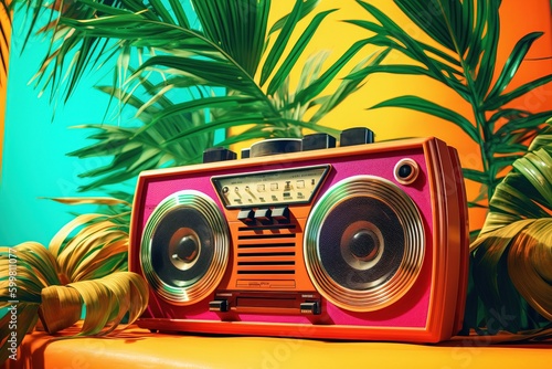 A boombox with a tropical ambiance. It's summer and time to make party and dance