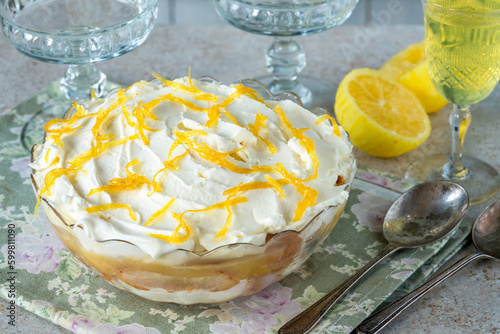 Photography Lemon trifle with limoncello liqueur