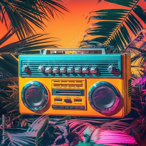 A boombox with a tropical ambiance. It's summer and time to make party and dance photo