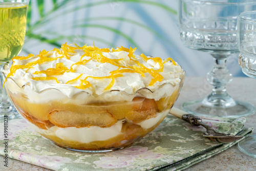 Lemon trifle with limoncello liqueur photo