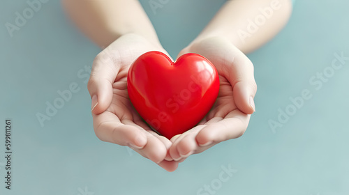 hands holding red heart on blurry background for health care and world heart day celebration  generative AI