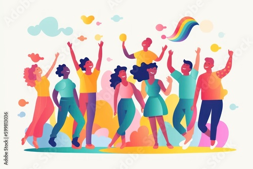 Many people celebrating together in pride day illustration graphic design. Generative ai.