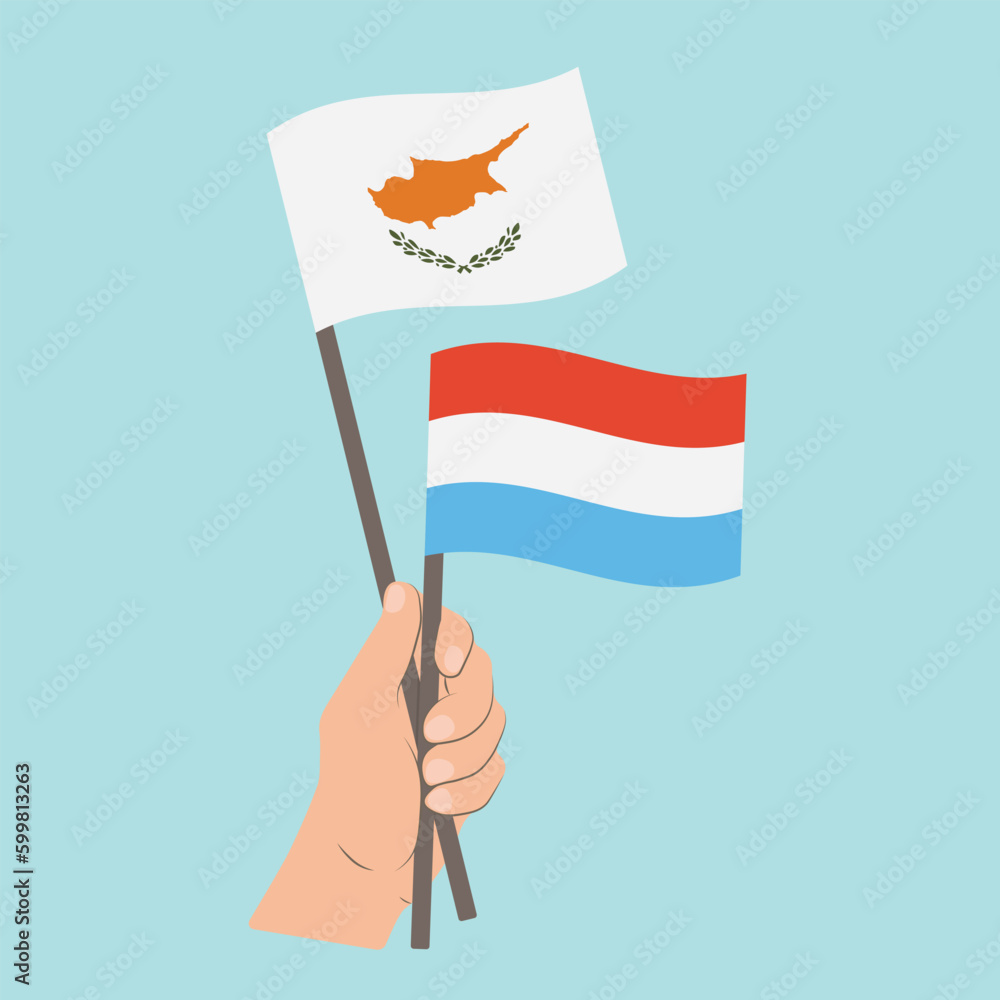 Flags of Cyprus and Luxembourg, Hand Holding flags Flags of Cyprus and Luxembourg, Hand Holding flags