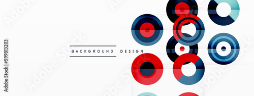 Eye-catching background of colorful circles of equal size arranged in abstract pattern. Circle boasts unique tone or hue, creating rainbow effect. Design has upbeat, contemporary feel
