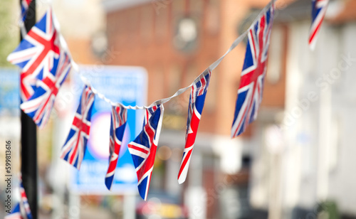 British flags bunting decoration in a street