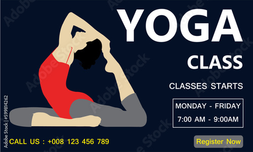 Yoga Class Ad with Pigeon Pose on Dark Blue