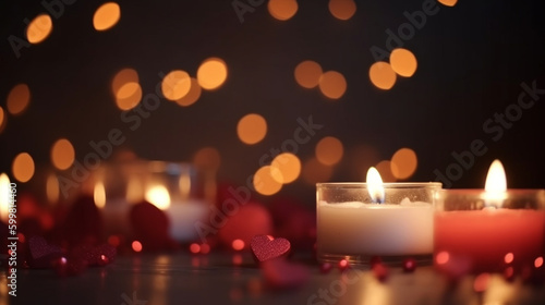 Cozy background of Valentine's Day with decorative heart and candles Generative AI