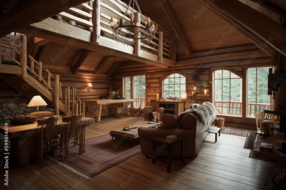 Cabin home interior wooden. Generate AI
