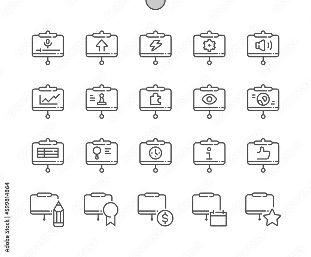 Presentation. Search solution. Meeting, conference, seminar. Pixel Perfect Vector Thin Line Icons. Simple Minimal Pictogram Presentation. Search solution. Meeting, conference, seminar. Pixel Perfect Vector Thin Line Icons. Simple Minimal Pictogram