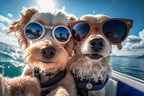Canine Friends Capturing Memories on a Seafaring Adventure, Generative Ai © Flowstudio