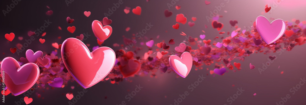 Heart flying frame Celebration backdrop. Bright pink hearts confetti falling on white background. Vector illustration  Generative AI