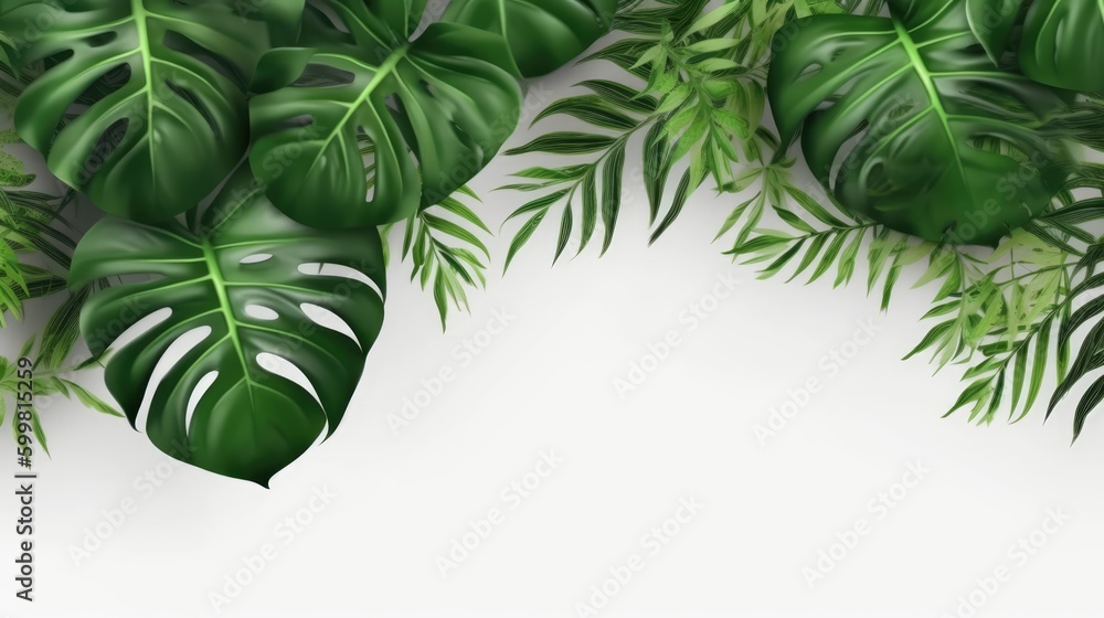Monstera Plant and palm leaves on white background with copy space ...