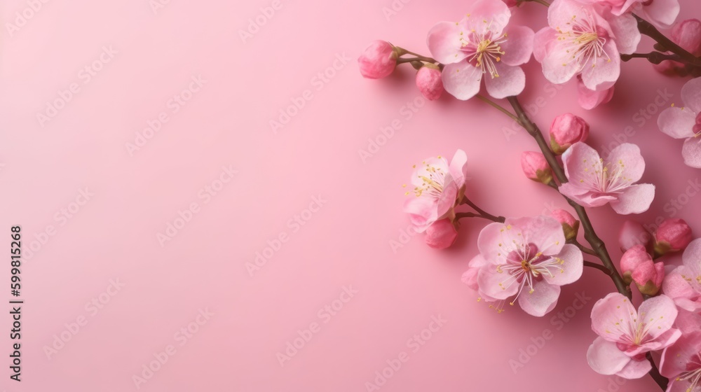 Pink Flowers on pink background with copy space, Banner Design, Generative AI Pink Flowers on pink background with copy space, Banner Design, Generative AI