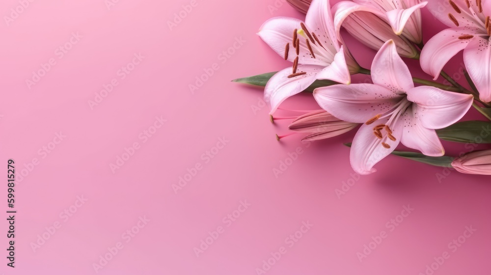 Pink Flowers on pink background with copy space, Banner Design, Generative AI Pink Flowers on pink background with copy space, Banner Design, Generative AI