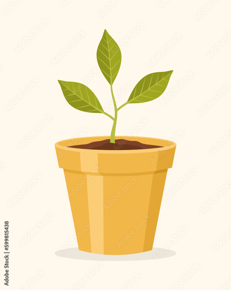 A plant in a yellow flowerpot on a beige background. Flat vector illustration A plant in a yellow flowerpot on a beige background. Flat vector illustration