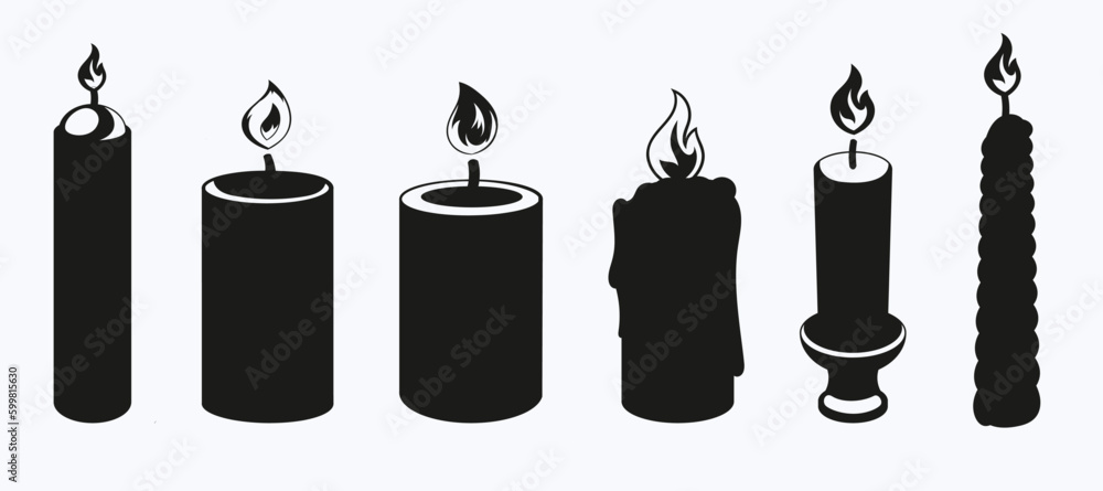 black silhouette of the candle with fire flames black silhouette of the candle with fire flames