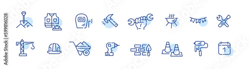 Labor day September 1st symbols. Manual labor and construction workers, holidays. Pixel perfect, editable stroke icons set
