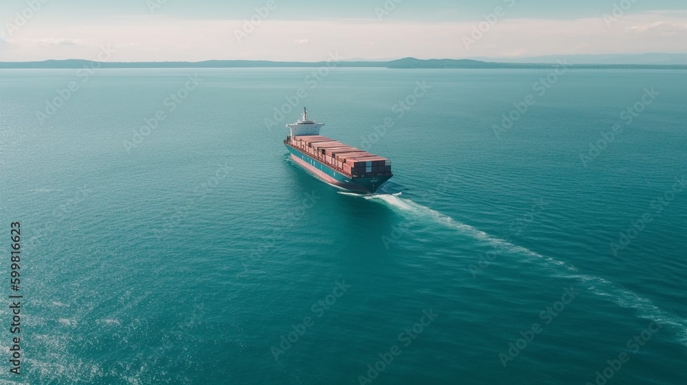 AI Generative, Aerial panorama of a cargo ship carrying containers