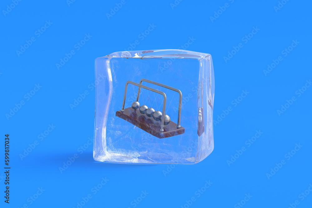 Fototapeta premium Newton's pendulum in ice cube. 3d illustration