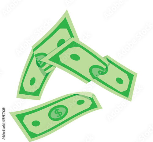 Crumpled cash money dollar green currency flying banknotes isometric vector illustration