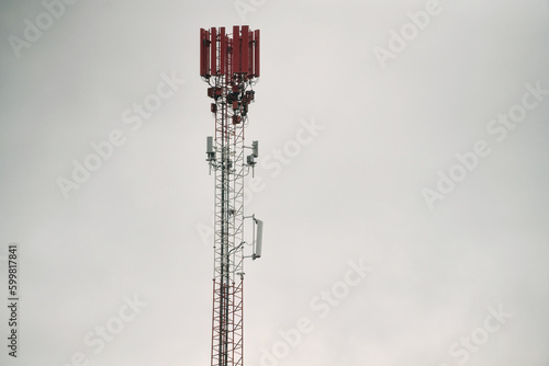 A cell phone LTE and 5g tower with a sky background