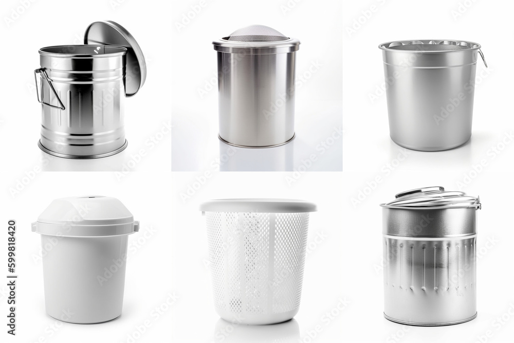 Versatile Waste Bin Collection for Various Environments - Trash Can Photo Art Set on White Created with Generative AI and Other Techniques Versatile Waste Bin Collection for Various Environments - Trash Can Photo Art Set on White Created with Generative AI and Other Techniques